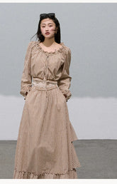 Preppy Cotton Strap Shirt & Layered Skirt Set